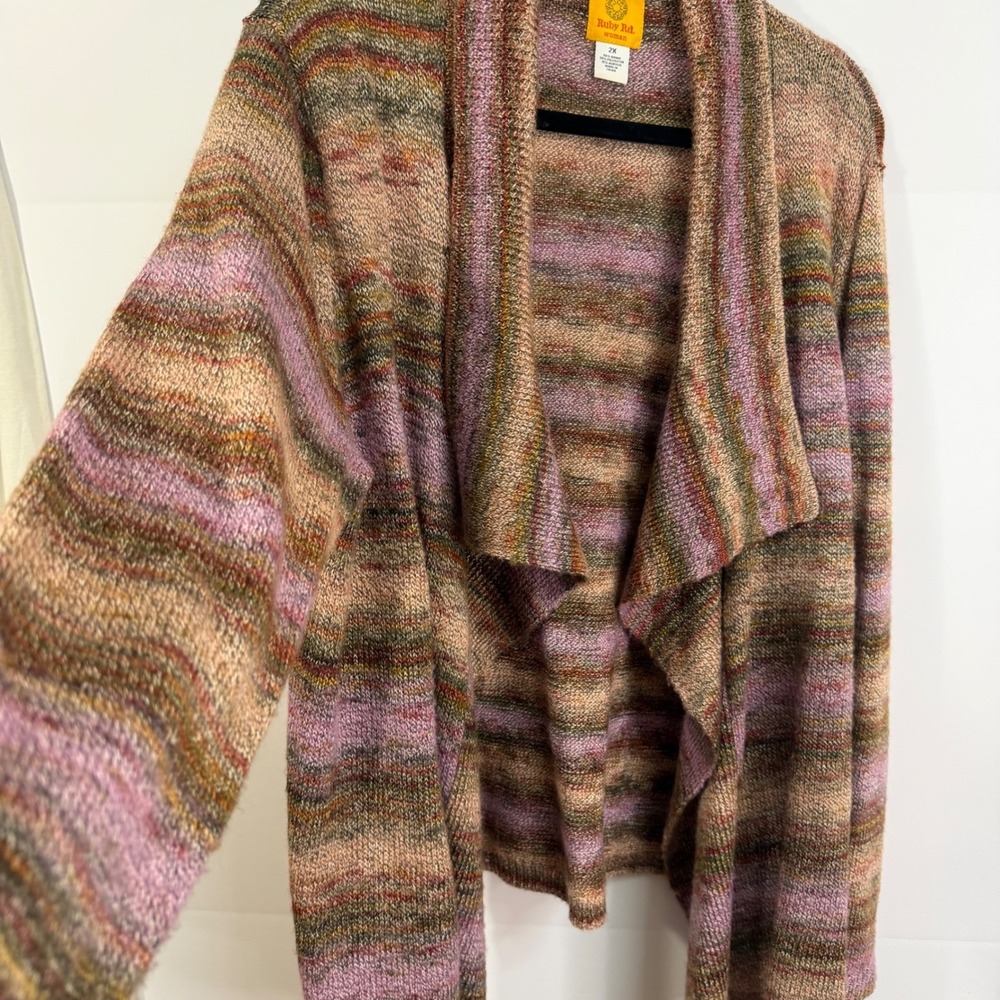Ruby Rd. Woman Multicolor Striped Knit Waterfall Cardigan Sweater 2X‎ - Picture 7 of 7